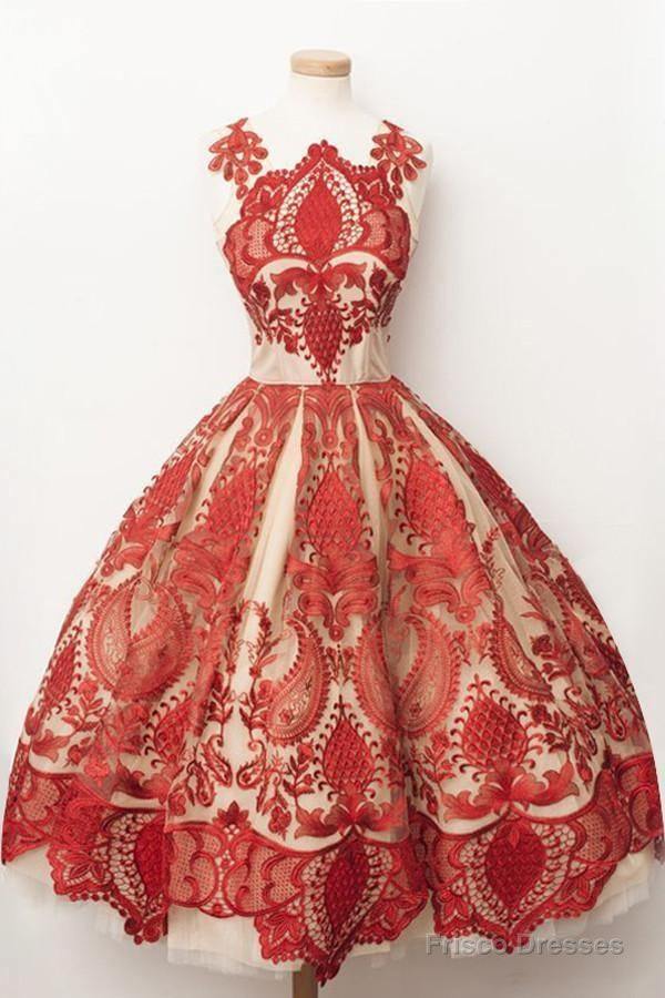 Luxious Square Knee-Length A-Line Homecoming Dress With Red Lace Main image