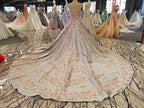 Luxurious 3D Lace Flowers Light Blue Satin Ball Gown Wedding Dresses