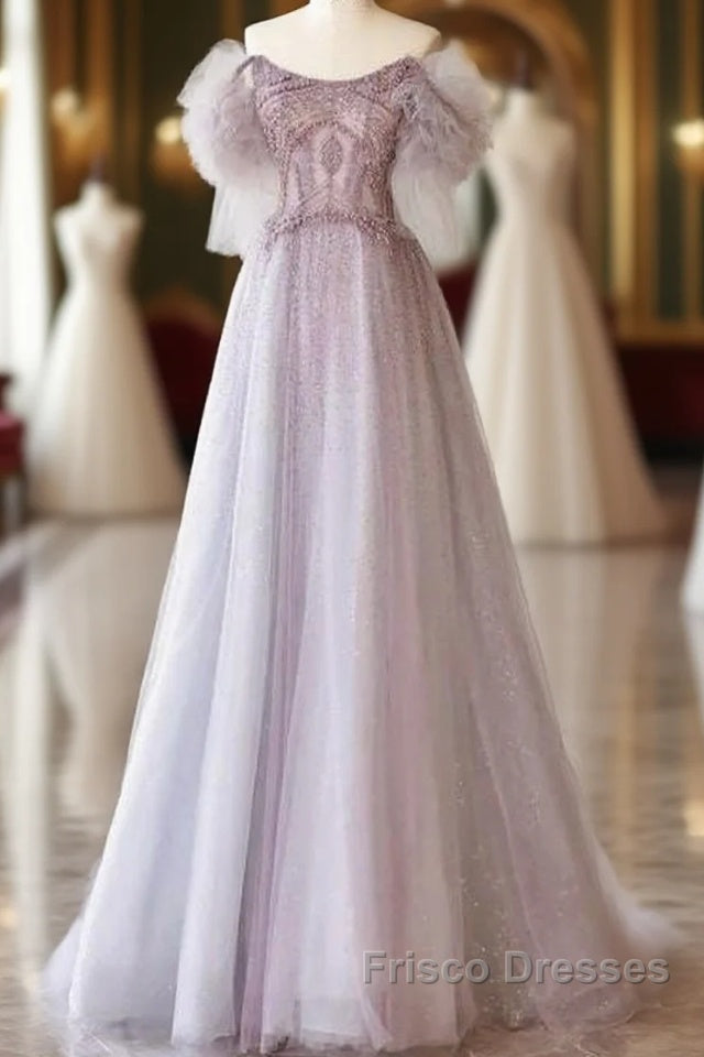 Luxurious A Line Off The Shoulder Pink Long Formal Prom Dress