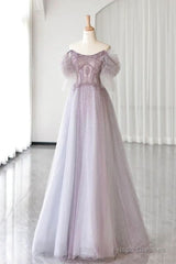 Luxurious A Line Off The Shoulder Pink Long Prom Dress