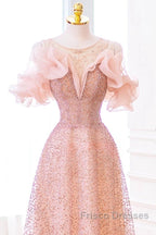 Luxurious A Line Off The Shoulder Pink Tulle Long Formal Prom Dress