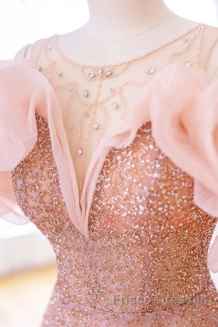 Luxurious A Line Off The Shoulder Pink Tulle Long Formal Prom Dress