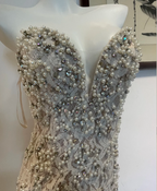 Luxurious And Elegant Sweetheart Neckline Pearl Rhinestone Lace Mermaid Long Prom Dress Evening Dress