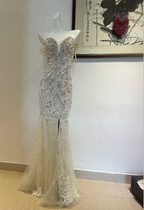 Luxurious And Elegant Sweetheart Neckline Pearl Rhinestone Lace Mermaid Long Prom Dress Evening Dress