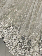 Luxurious And Sparkling Silver Mermaid Off-Shoulder Beaded Train Wedding Dress