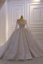 Luxurious Ball Gown Long Sleevess 3D Lace Sweetheart Long Wedding Dress