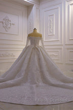 Luxurious Ball Gown Long Sleevess 3D Lace Sweetheart Long Wedding Dress