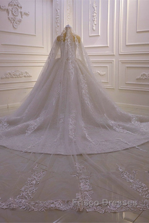 Luxurious Ball Gown Long Sleevess 3D Lace Sweetheart Long Wedding Dress