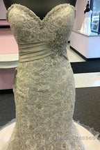 Luxurious Beaded Sweetheart Mermaid Court Train Wedding Dress Lace Embroidery
