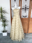 Luxurious Champagne Gold A-Line Strapless Embroidered Lace Tulle Long Prom Dress Evening Dress