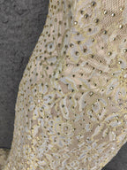 Luxurious Champagne Gold Crew Neck Rhinestone Lace Train Prom Dress Evening Dress