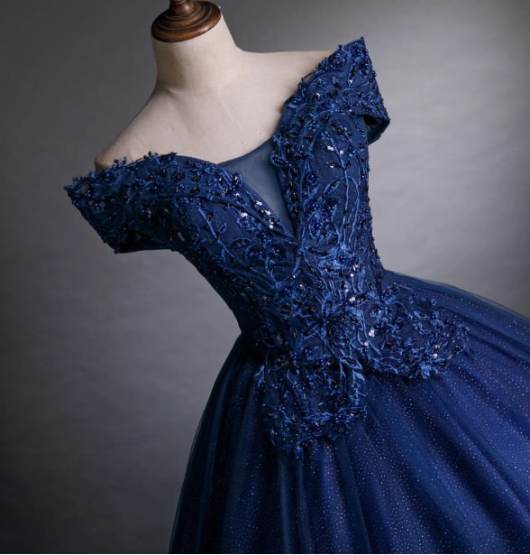 navy blue sweet 16 court dresses Luxurious Court Navy Blue One-Shoulder Embroidered Sequin Tulle Ball G Frisco Dresses
