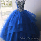 Luxurious Crystal Beaded Bodice Corset Organza Layered Quinceanera Dress
