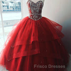 Luxurious Crystal Beaded Bodice Corset Organza Layered Quinceanera Dress