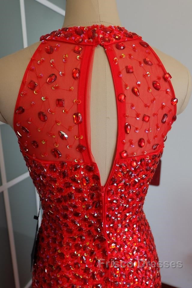 Luxurious Crystal Beaded Halter Mermaid Evening Dress Leg Split Formal Prom Gowns Secondary image