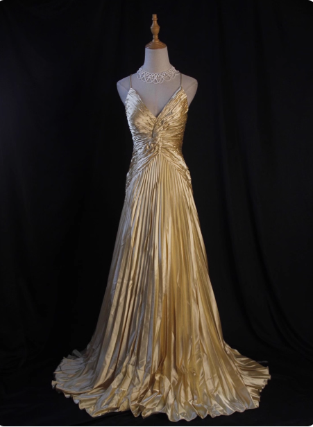 Luxurious Elegant Yellow A-Line V-Neck Spaghetti Strap Knot Ruched Satin Long Prom Dress Evening Dress Main image