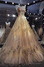 Luxurious Gold Wedding Dresses Ball Gown Sequin Beaded