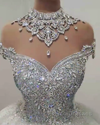 Luxurious High Neck Crystal Beading Ball Gown Wedding Dress