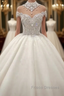 Luxurious High Neck Crystal Beading Ball Gown Wedding Dress