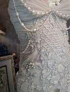 Luxurious Ivory Mermaid Thin Strap Pearl Ruffled Satin Long Prom Dress Evening Dress