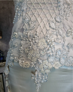 Luxurious Ivory Mermaid Thin Strap Pearl Ruffled Satin Long Prom Dress Evening Dress