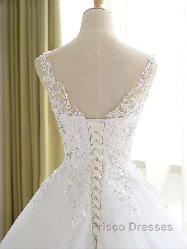 Luxurious Lace Beaded Wedding Dress New Arrival V Neck Straps Long Ball Gown Wedding Party Bridal Dress