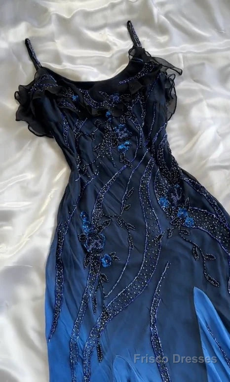 Luxurious Navy Blue Chiffon Beaded Evening Dress Formal Party Prom Dress Secondary image