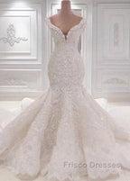 Luxurious Off the Shoulder Mermaid Wedding Dress New Arrival Lace AppliquesBridal Gowns