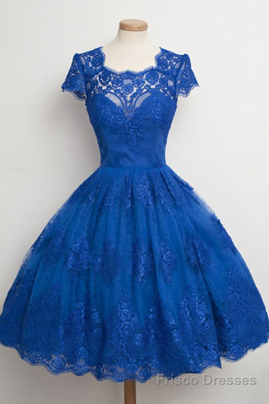 Luxurious Royal Blue Homecoming Dress,Scalloped-Edge Ball Knee-Length Dress Main image