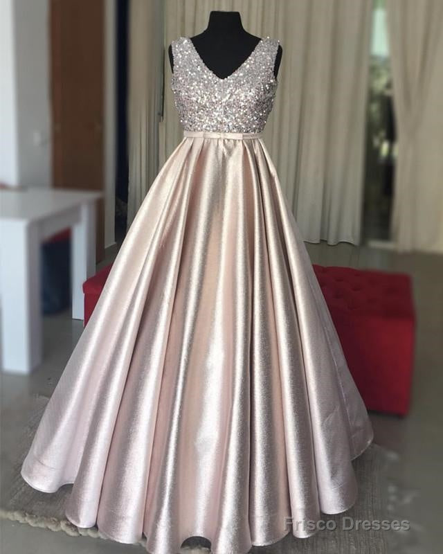 Luxurious Sequins V-Neck Bow Sashes Prom Dresses Ball Gowns Main image