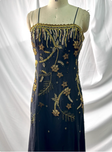Luxurious Vintage Black Thin Strap Gold Beaded Embroidery Chiffon Long Prom Dress Evening Dress Secondary image