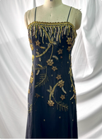Luxurious Vintage Black Thin Strap Gold Beaded Embroidery Chiffon Long Prom Dress Evening Dress