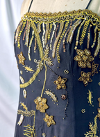 Luxurious Vintage Black Thin Strap Gold Beaded Embroidery Chiffon Long Prom Dress Evening Dress