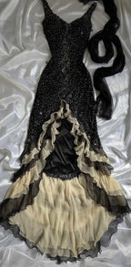 Luxury Beaded Mermaid Prom Dress, V-Neck Ruffle Party Dress