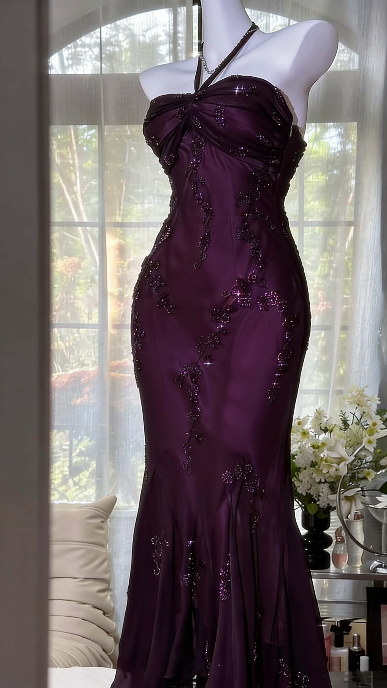 Luxury Dark Green Mermaid Bead Embroidered Chiffon Long Prom Dress Evening Dress