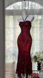 Luxury Dark Green Mermaid Bead Embroidered Chiffon Long Prom Dress Evening Dress