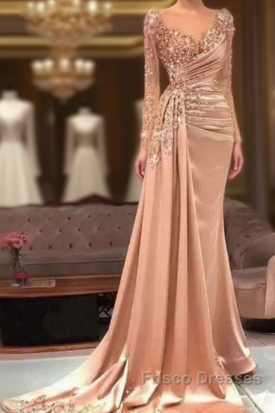 Luxury Evening Dress Mermaid Long Sleeves Appliques Beaded Long Turkey Dubai Saudi Arabic Evening Gown Formal Prom Dress