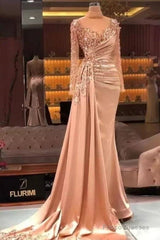 Luxury Evening Dresses Mermaid Long Sleeves Appliques Beaded Long Turkey Dubai Saudi Arabic Evening Gown Prom Dresses