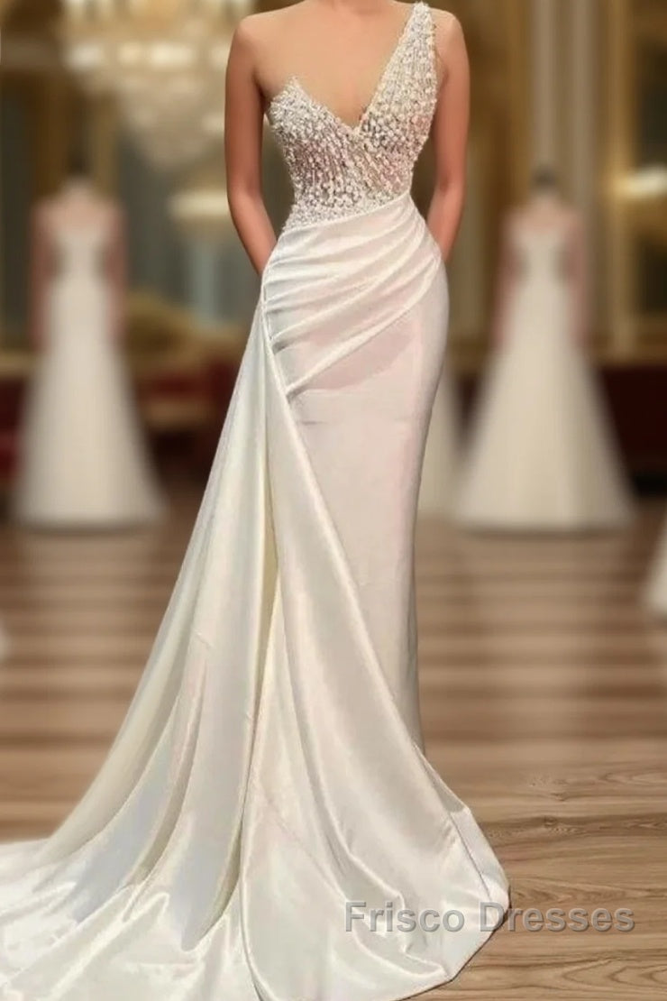 Luxury Evening Dress Mermaid One-Shoulder Appliques Beaded Long Turkey Dubai Saudi Arabic Evening Gown Formal Prom Dress