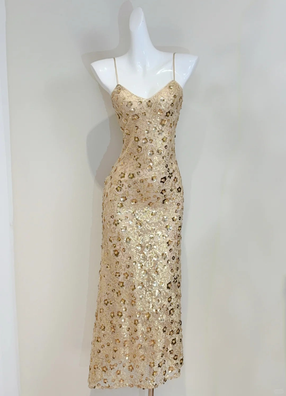 Luxury Gold Mermaid Strapless V-Neck Sequined Long Prom Dress Evening Dress