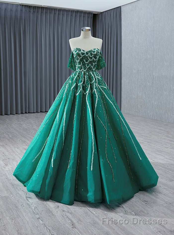 Luxury Green Tulle Off the Shoulder Beading Sequins Prom Dress Main image