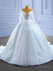 Luxury Heavy Beading Sequins Long Sleeve Wedding Dress