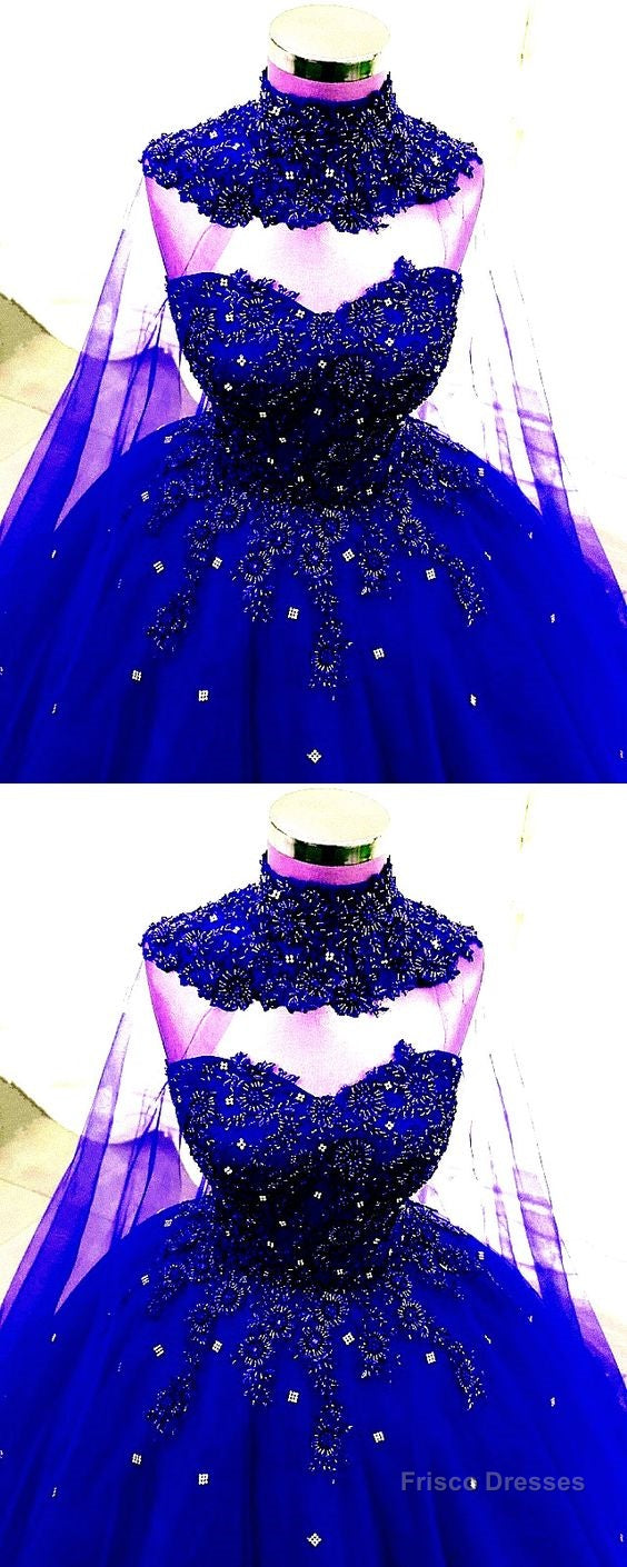 Luxury Lace Beaded Sweetheart Ball Gown Wedding Dress With Cape Prom Dress Main image