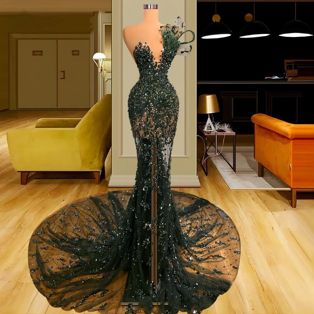 Luxury See Through Beaded Prom Dresses, Bodycon Sexy Prom Evening Dress Main image