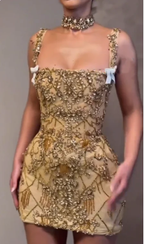 Luxury Sheath Square Neck Gold Short Formal Grade Homecoming Dresses Gold Cocktail Dress