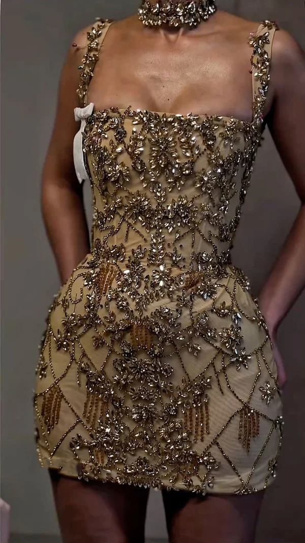Luxury Sheath Square Neck Gold Short Formal Grade Homecoming Dresses G – Frisco Dresses