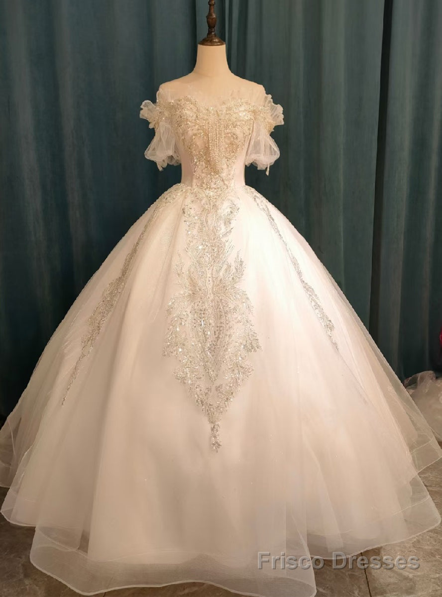 Luxury Tulle Sequins Appliques Pearls Wedding Dress Main image