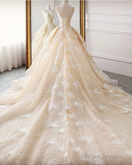 Luxury Wedding Dress Sequin V Neck Ball Gown