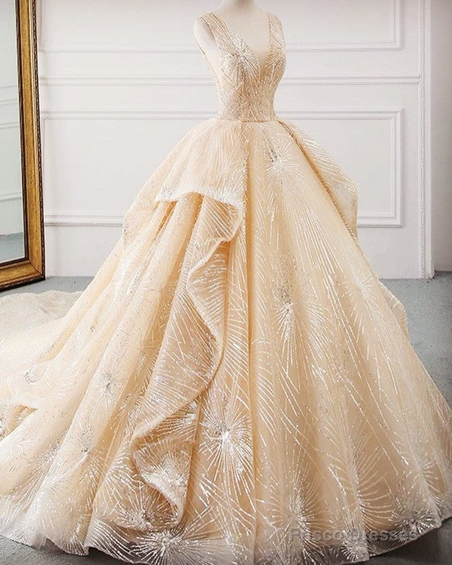Luxury Wedding Dress Sequin V Neck Ball Gown Main image