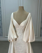 Luxury Wedding Dresses, Ivory Satin Lace A-Line Bridal Gowns
